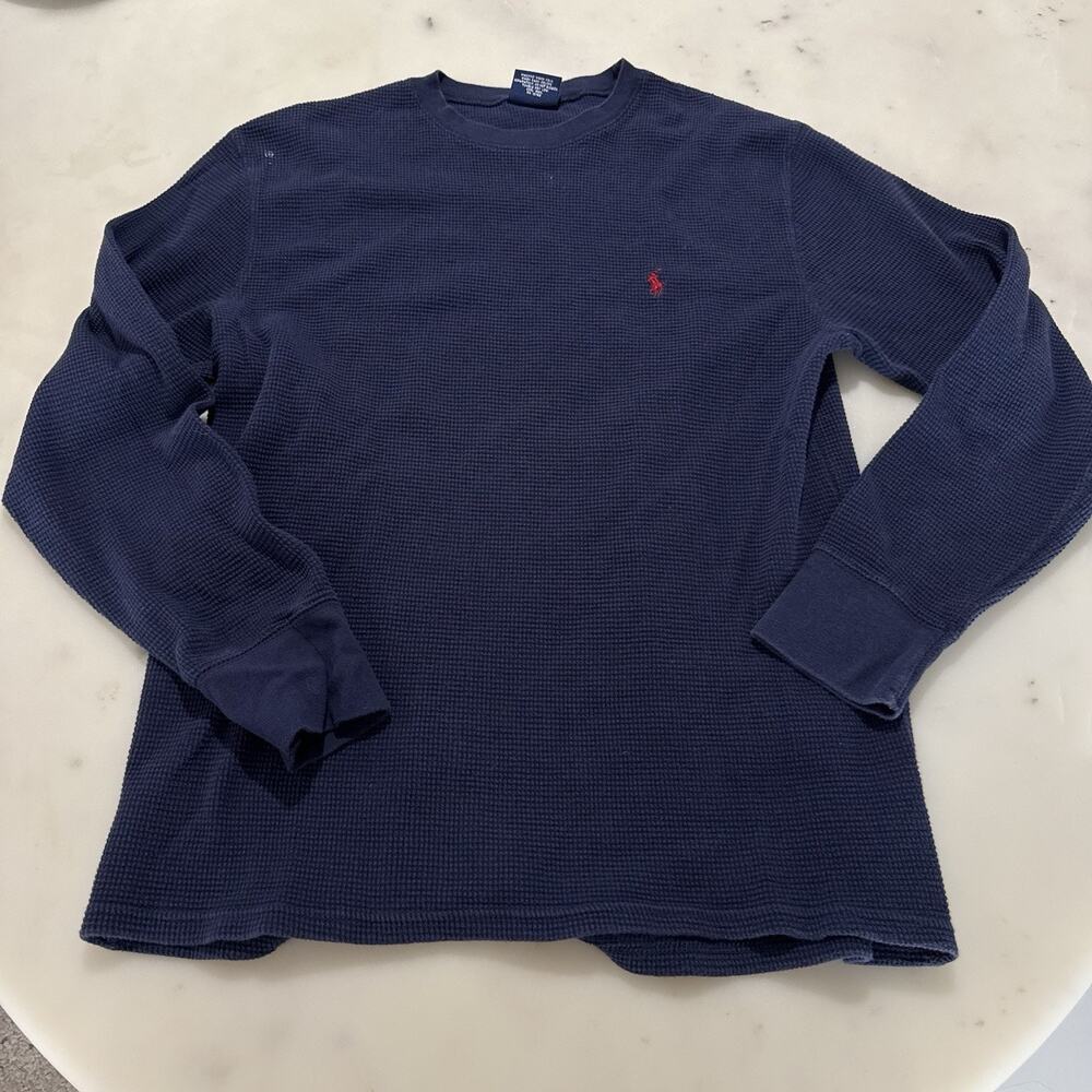 Polo Ralph Lauren Waffle Knit Shirt Mens L Navy Long Sleeve Thermal Sleepwear